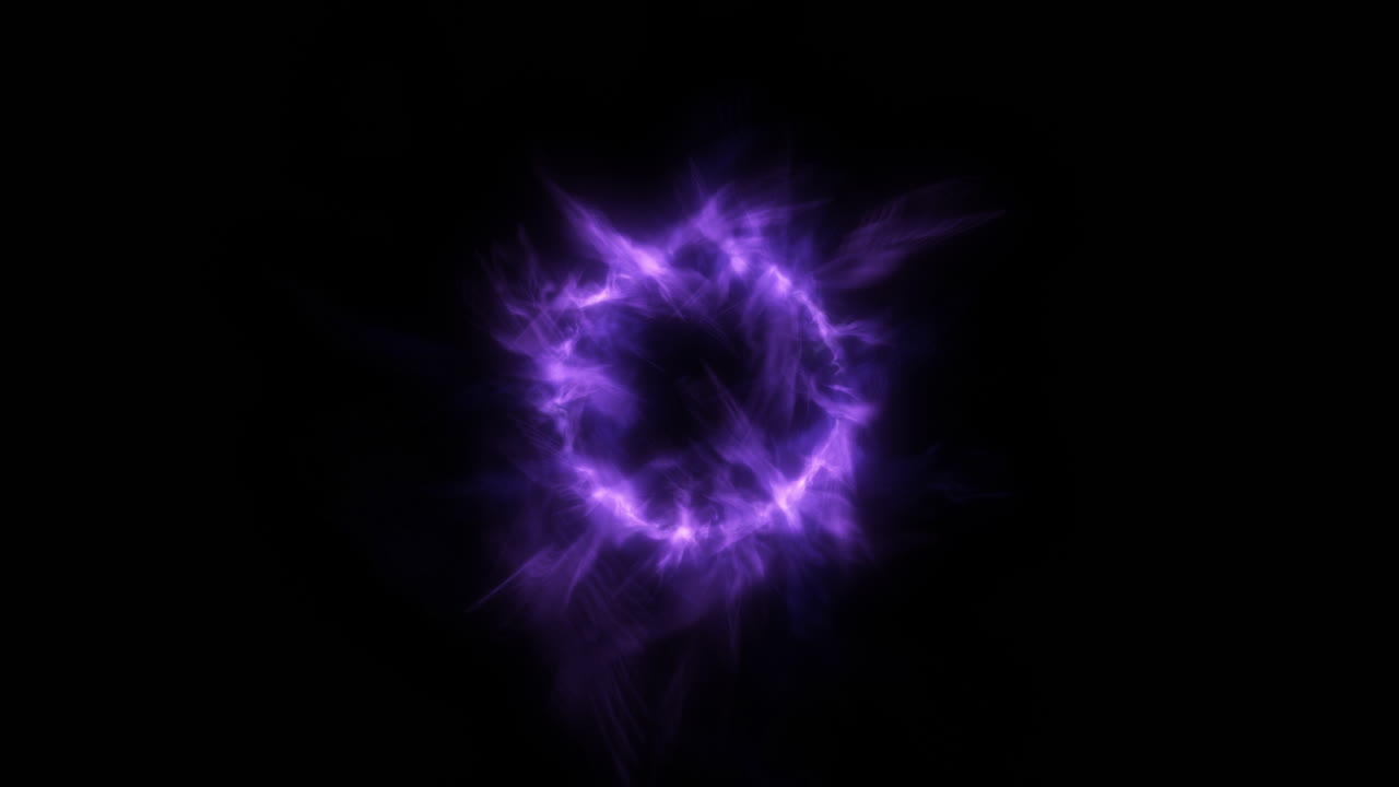 Purple Magic Fire Chaotic Abstract Portal with Flickering Flame Particles in Circle Shape. Motion Graphic Simulation Background 4K.