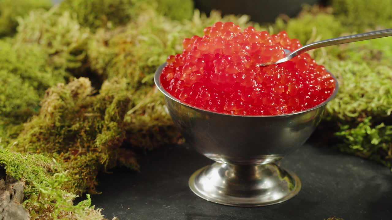 Red Caviar in a Bowl with Moss
