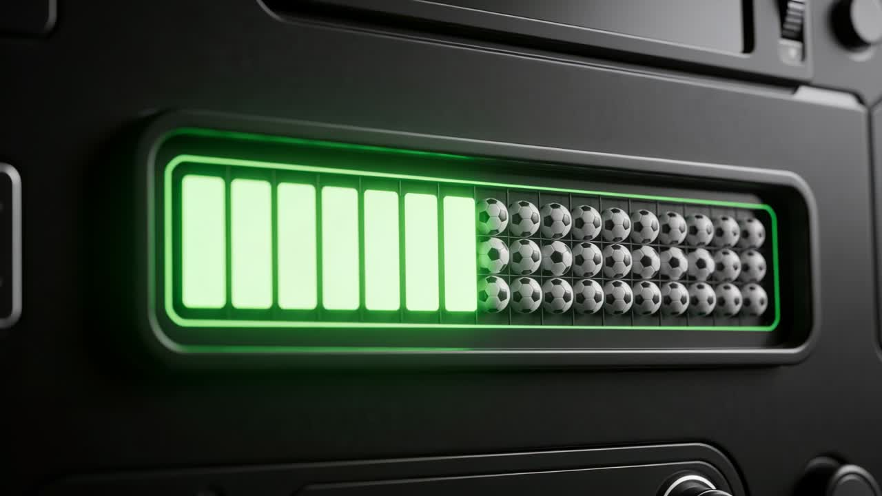 Dæmpende rektangulært modul viser lysdioder, der slukker efter et systemsignal på et panel med ventilerede kugler.