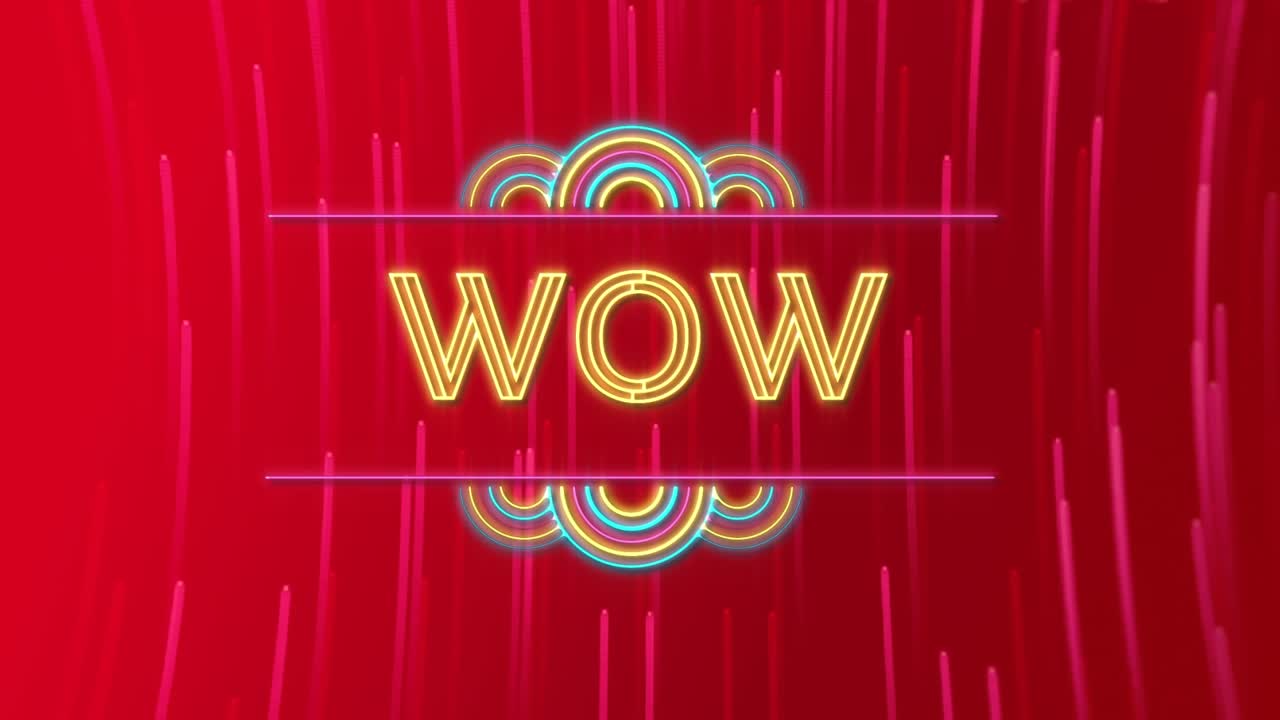 Animazione della scritta "wow" su sfondo rosso