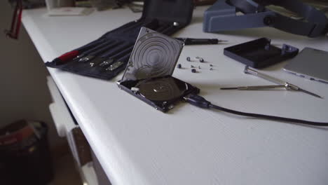 Close Up of Broken Drive Spinning Down