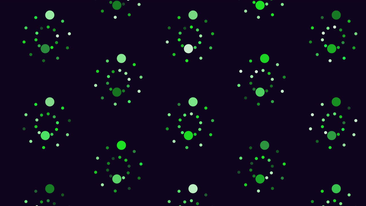 A mesmerizing design featuring blue and white circles of varying sizes in a circular arrangement against a black background, creating a floating effect