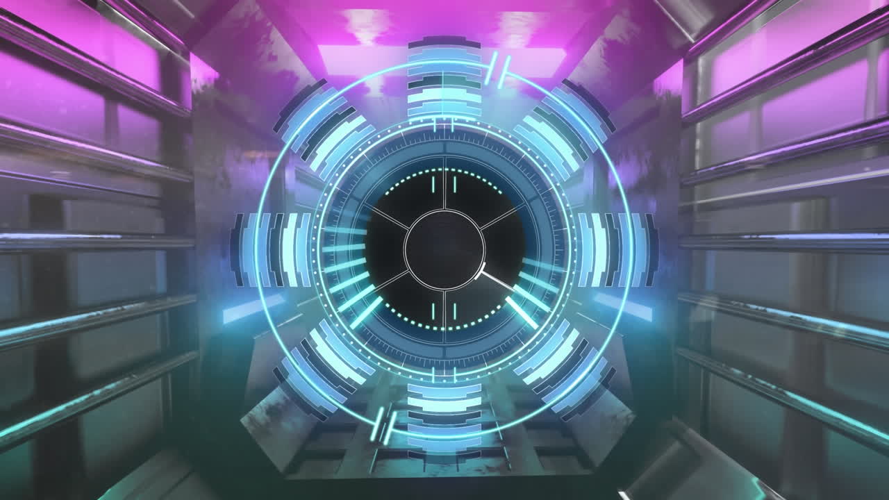 디지털 터널 위의 시계와 함께 범위 스캐닝의 애니메이션