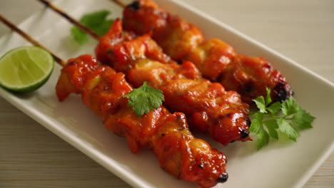 grilled chicken skewer with herbs and spices on plate