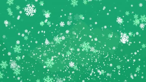 animación de la nieve de navidad cayendo sobre un fondo verde.