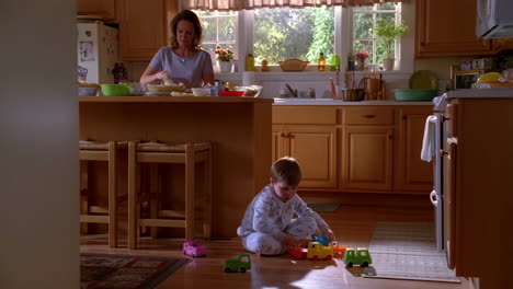 mother and child in kitchen
