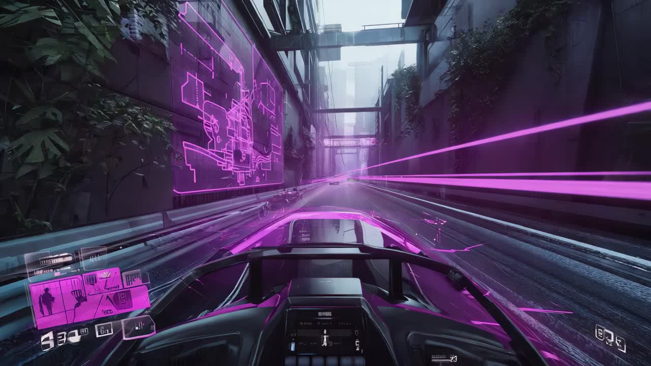 High-Speed Futuristic Drive Through a Neon-Lit Cyberpunk City