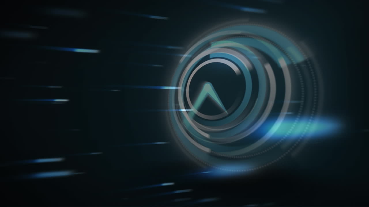 Animation of neon ticking clock and blue light trails on black background