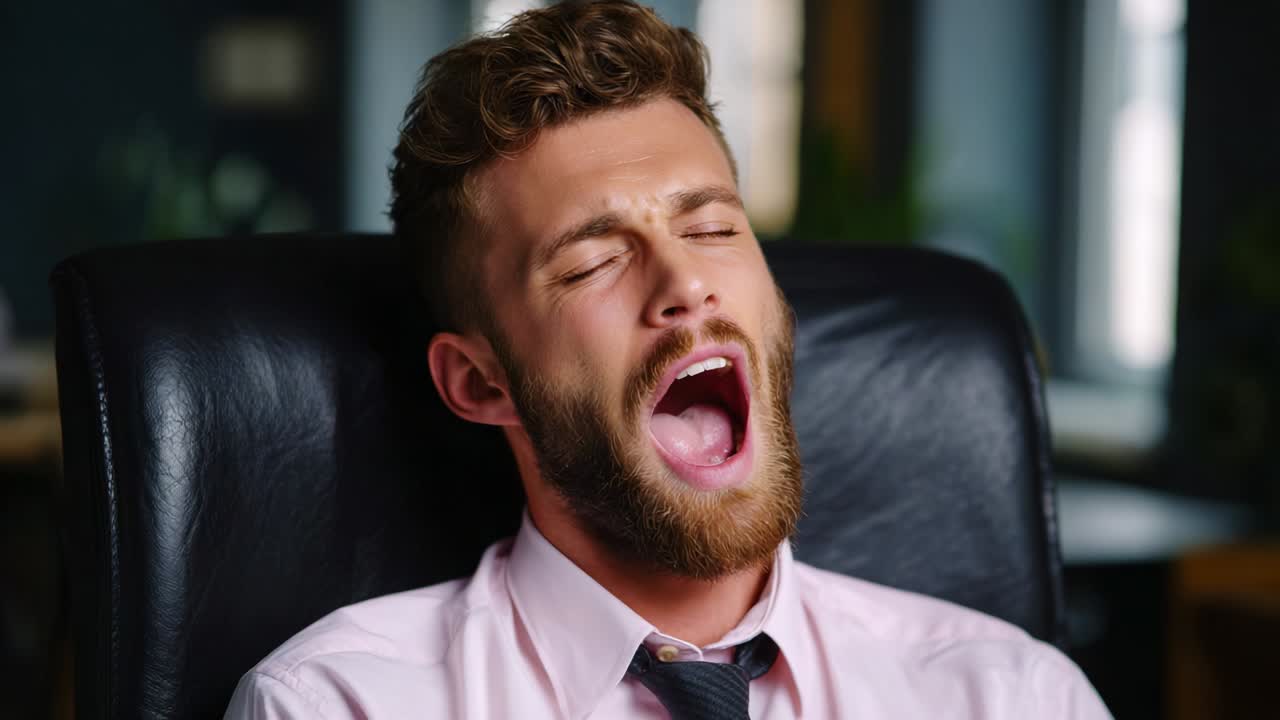Tired businessman yawning in office