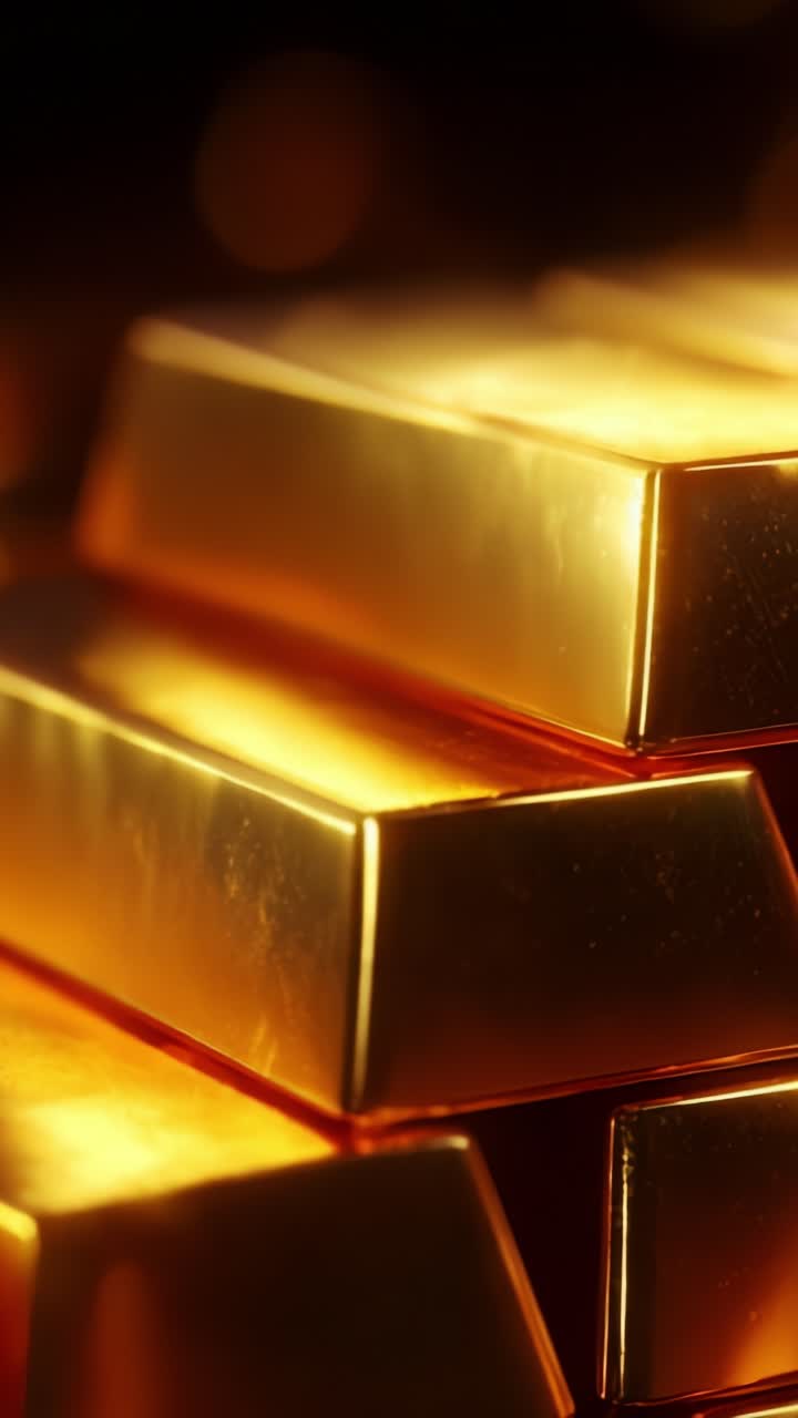 Pila di lingotti d'oro scintillanti: un primo piano accattivante di lussuosi metalli preziosi in una luce scintillante che cattura la loro ricca consistenza e il loro valore