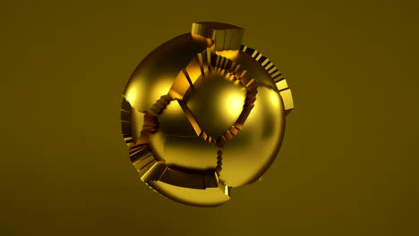 gold metallic 3d sphere animation on a brown background. 3d render