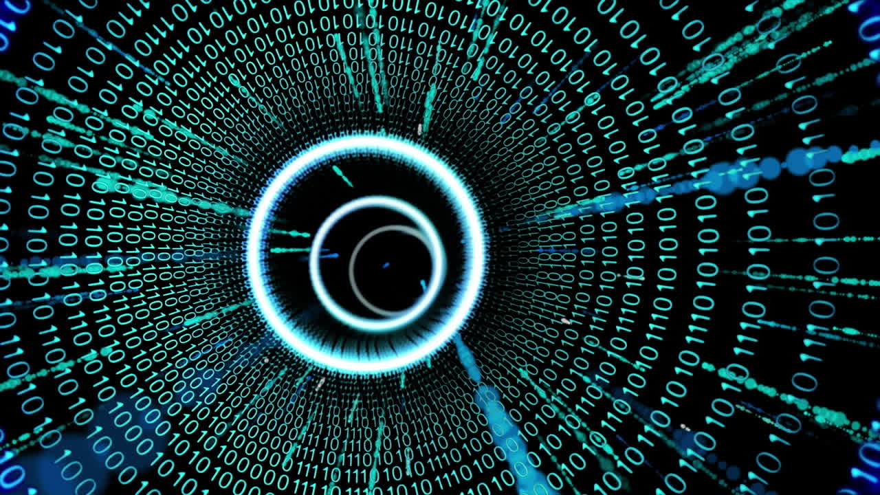 animazione dell'elaborazione dei dati e cerchi su sfondo nero