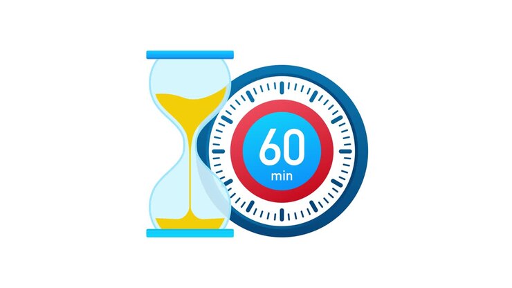 The 60 minutes, stopwatch icon. Stopwatch icon in flat style, timer on on color background. Motion graphics.