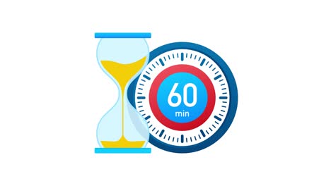 the 60 minutes, stopwatch icon. stopwatch icon in flat style, timer on on color background. motion graphics.