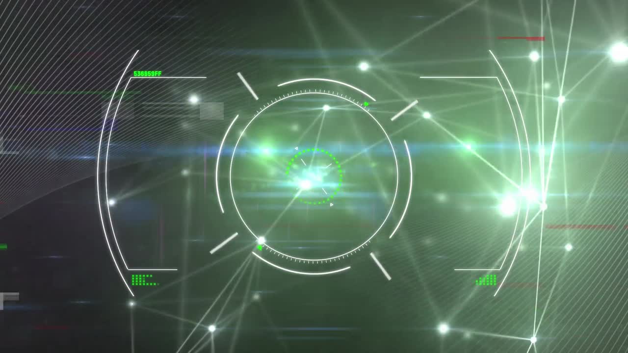 어두운 디지털 공간에서 연결, 뷰파인더 및 조명의 애니메이션