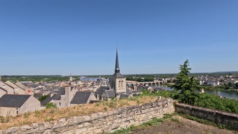 saint peter church bell tower as seen from medieval chateau saumur