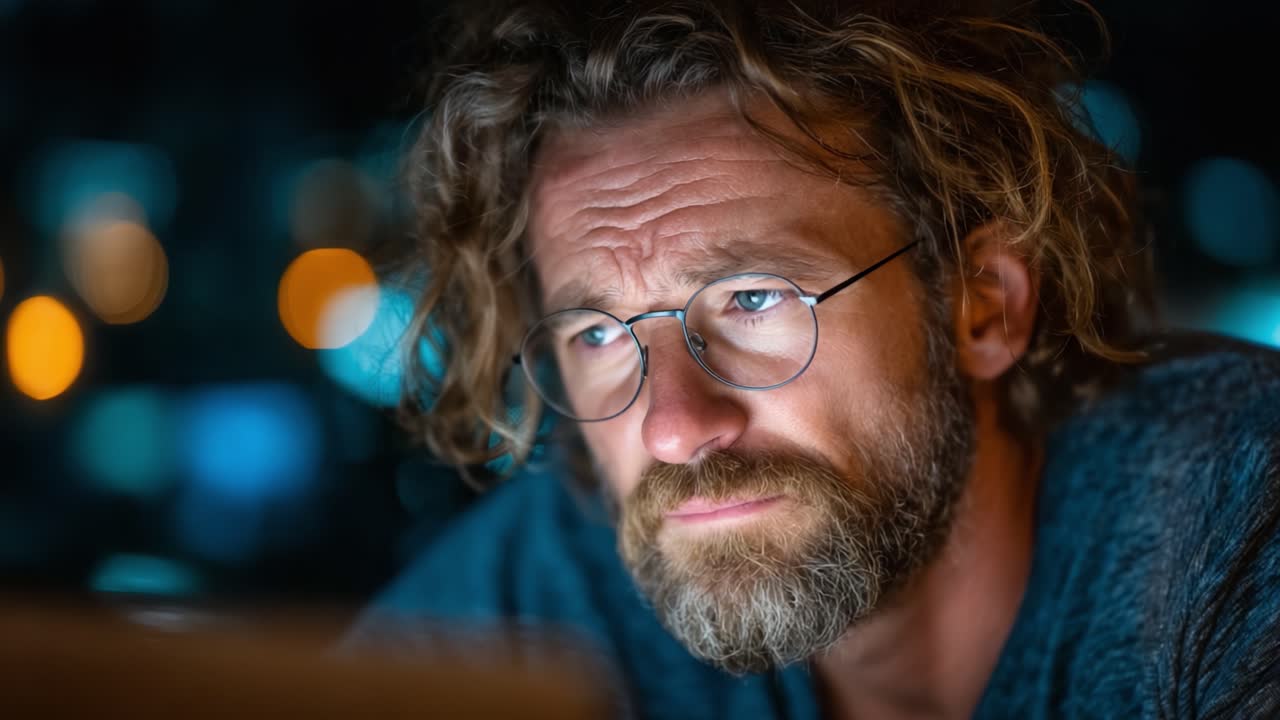 Eine tief engagierte Person konzentriert sich intensiv auf eine Aufgabe in einer schwach beleuchteten Umgebung, die das Wesen von Konzentration und Entschlossenheit in einem modernen Umfeld einfängt