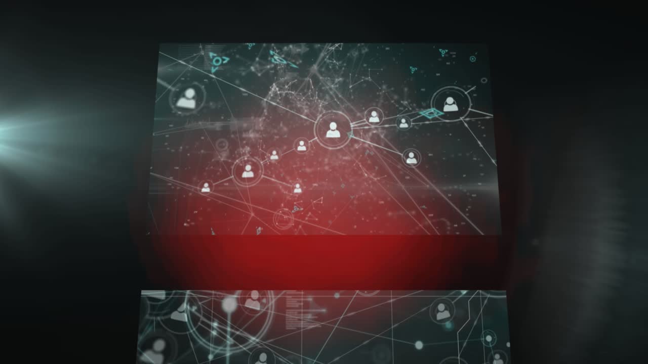 Animation of light and diverse data processing on screens in black space