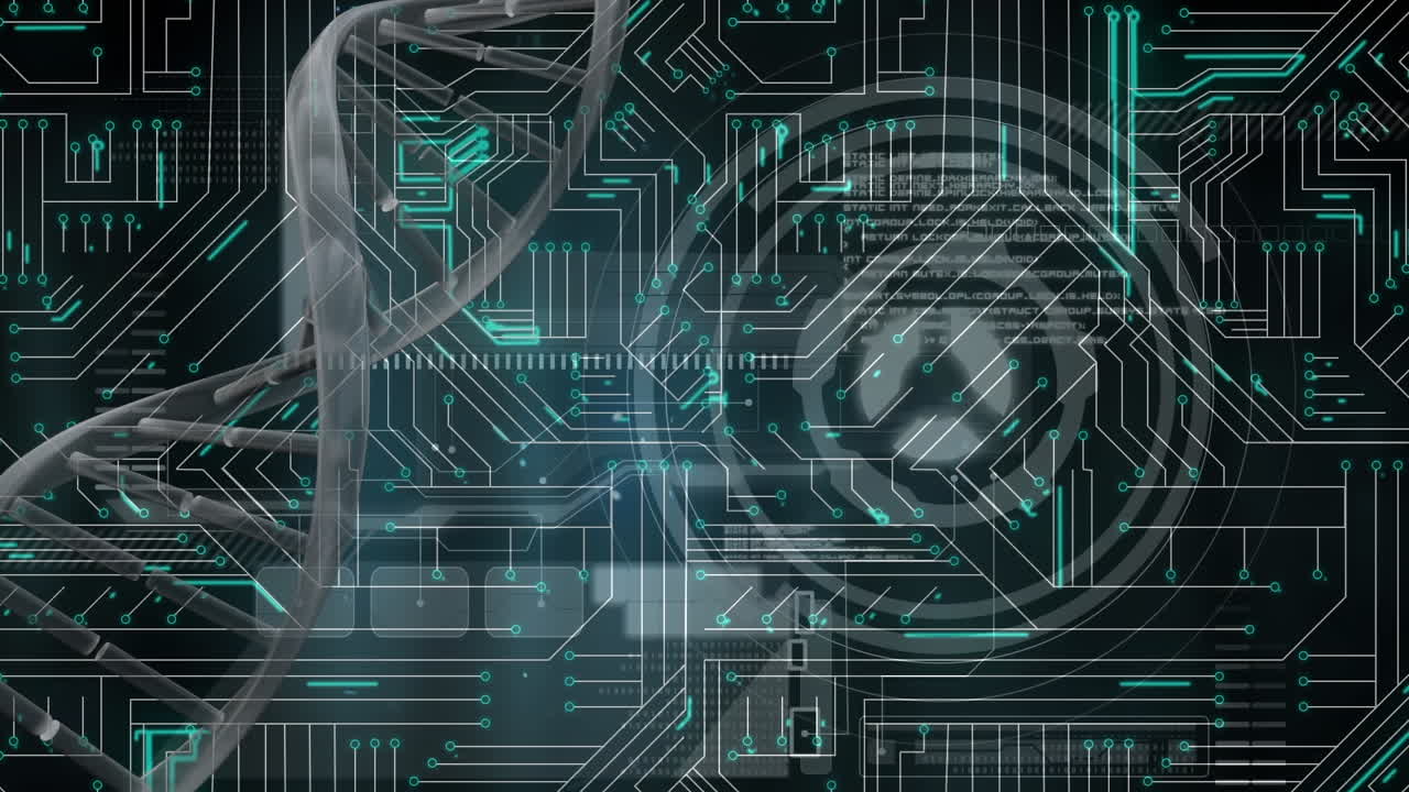 Animation of dna strand and data processing on computer circuit board
