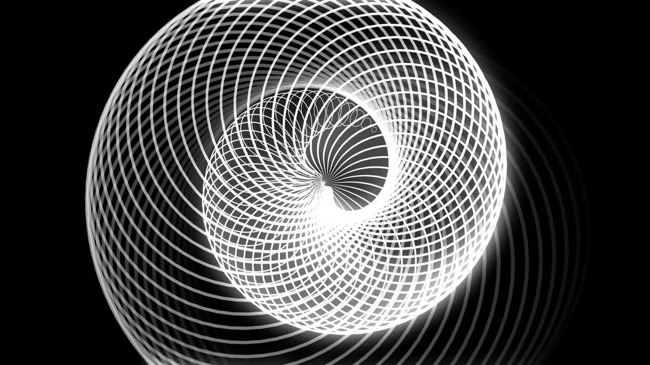 Animation of abstract geometric shapes.  A background full of imagination and creativity. The background is black. The color is white.