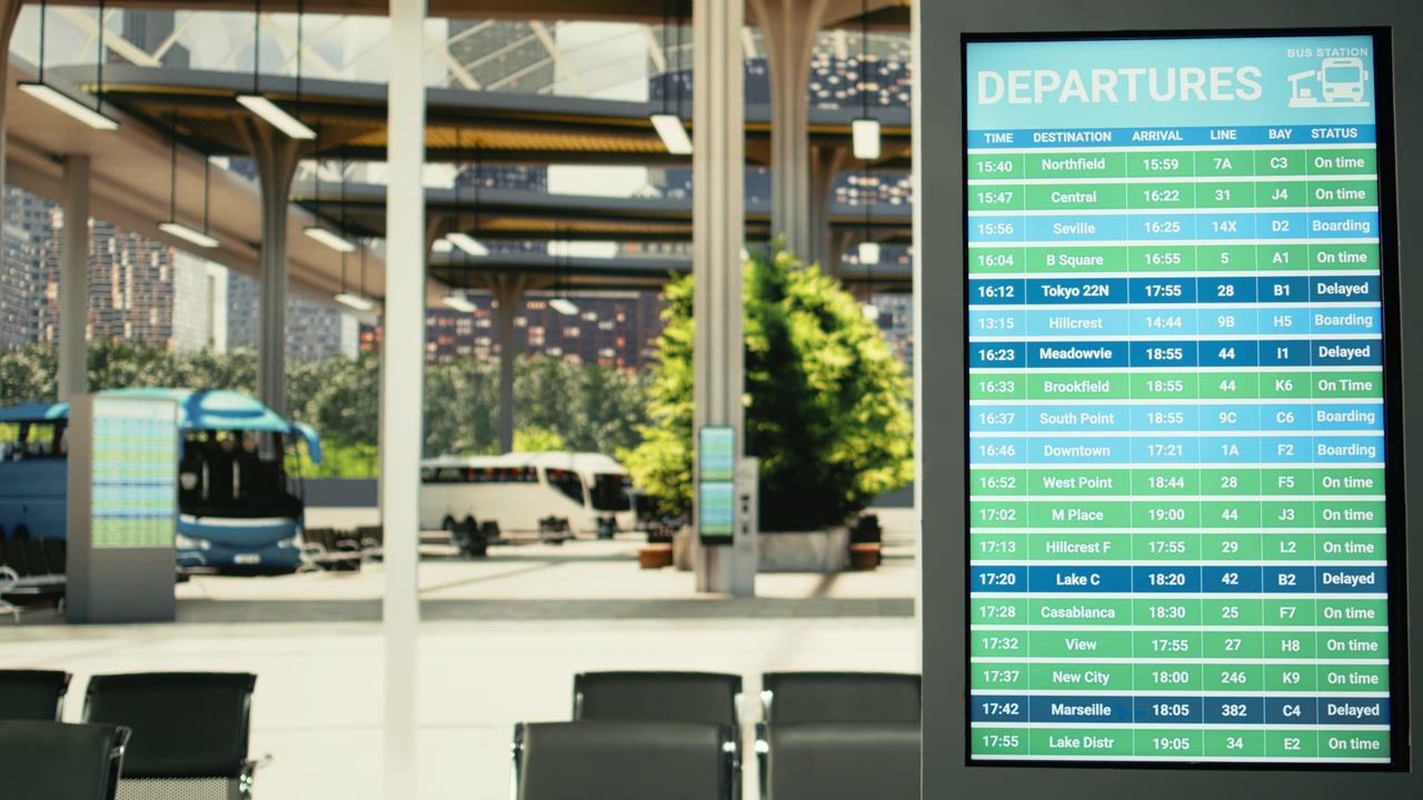 Fermata dell'autobus cittadina silenziosa e terminal di trasporto con moderne pareti in vetro