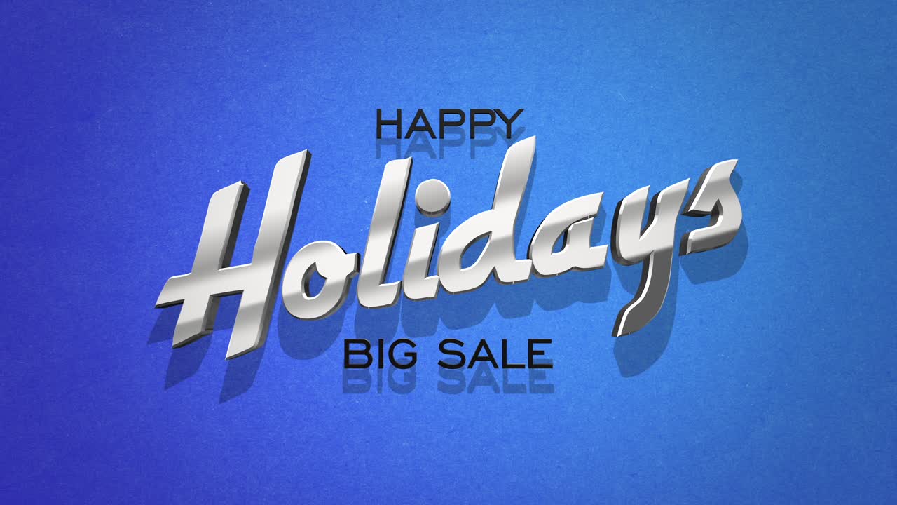 felices fiestas retro y texto de gran venta en la pared azul del grunge