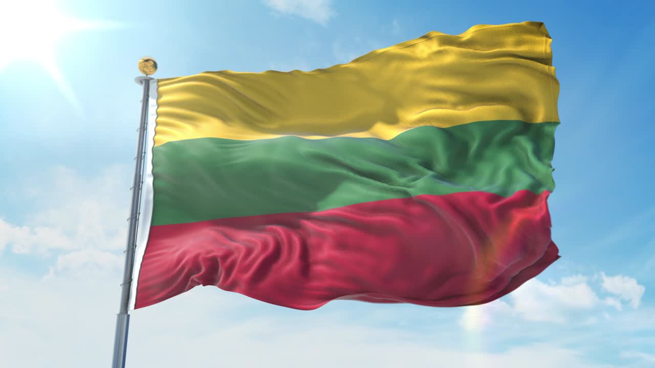 bandera de lituania ondeando en el viento contra el cielo azul profundo. tema nacional, concepto internacional. render 3d bucle sin costuras 4k