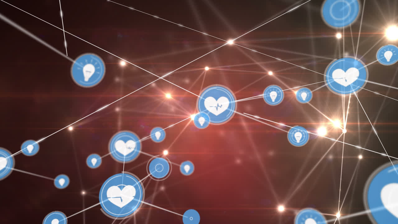 검은색 배경에 아이콘으로 연결 네트워크의 애니메이션