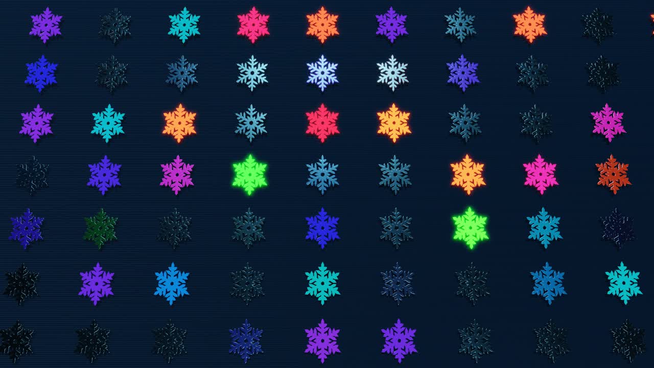 크리스마스 구성은 새해 배경으로 비행기에 놓인 눈송이 모양의 전구가있는 꽃줄기에서. 눈송이의 꽃줄기에 다채로운 불빛을 실행하는 3d 렌더링