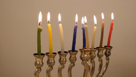 jewish chanukiah with burning candles celebrating the hanukkah holiday