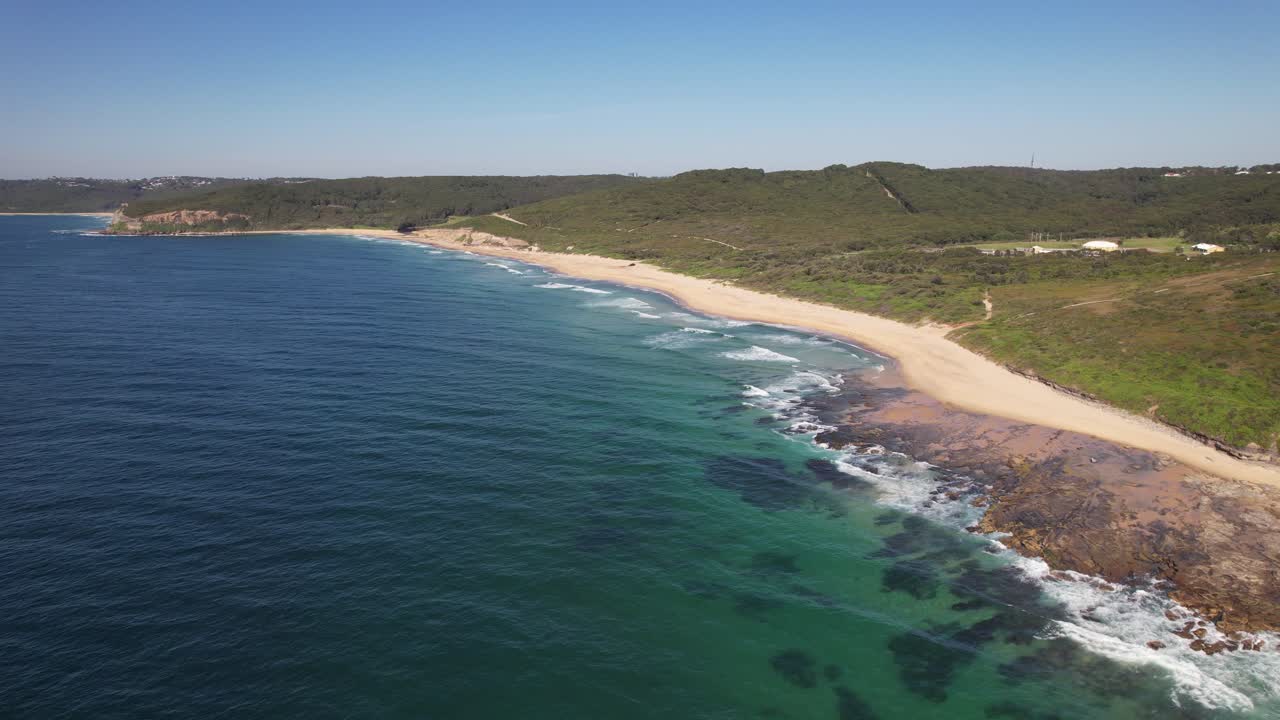 Idyllic Scenery Of Glenrock Beach In Summer In New South Wales, Australia - Aerial Shot