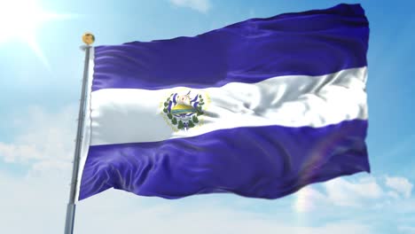 4k-Ilustración-3d-De-La-Bandera-Ondeante-En-Un-Poste-Del-País-El-Salvador