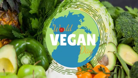 Animation-of-world-vegan-day-text-over-fresh-vegetables