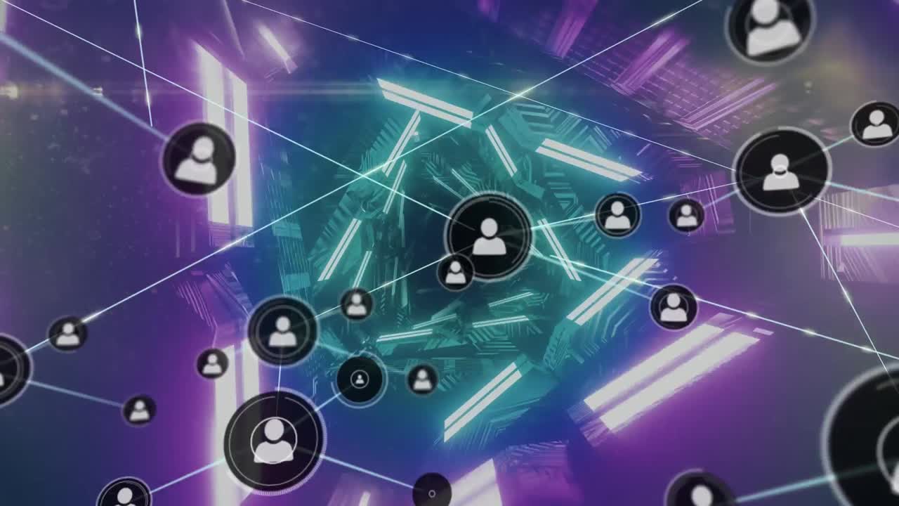 네온 기하학적 모양을 통해 연결 네트워크의 애니메이션