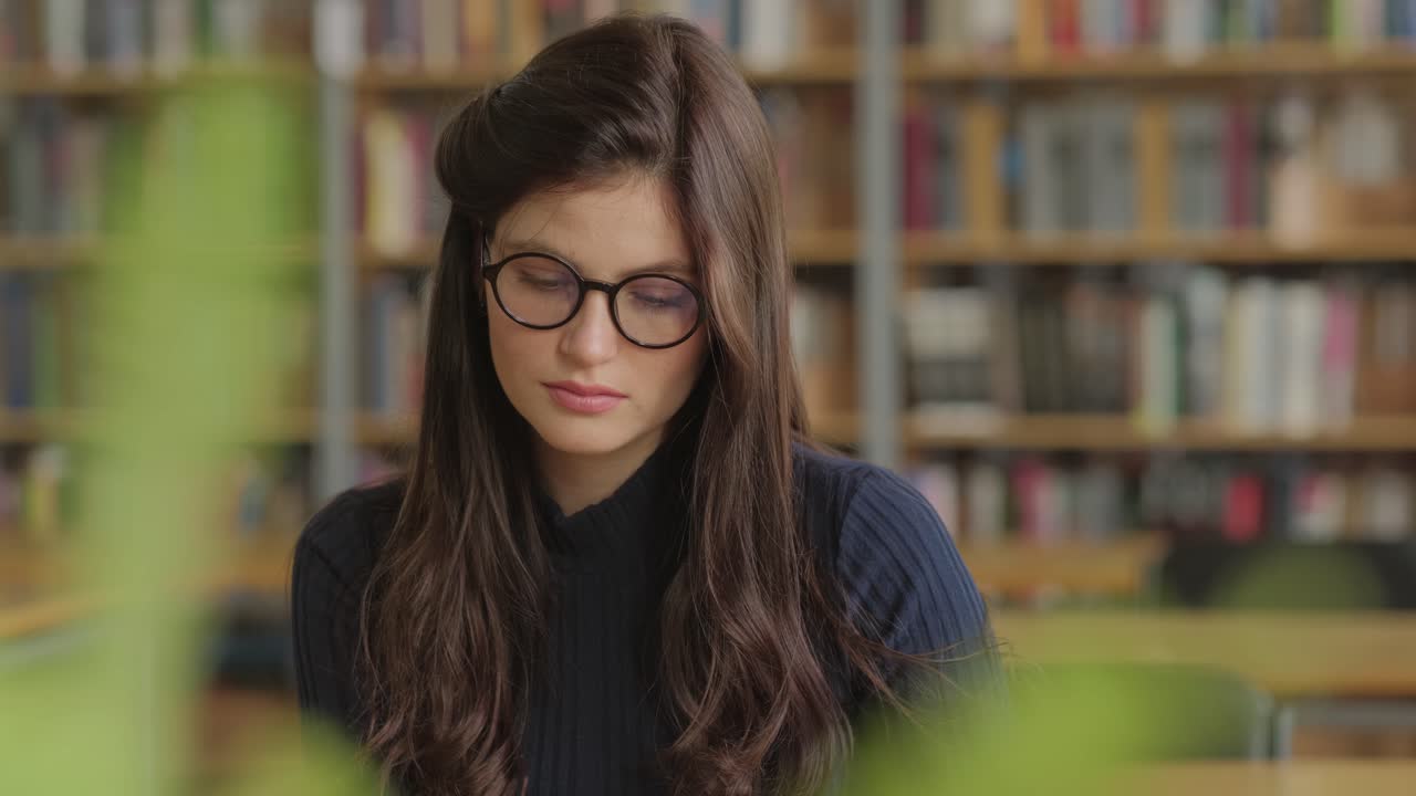 mujer leyendo en una biblioteca
