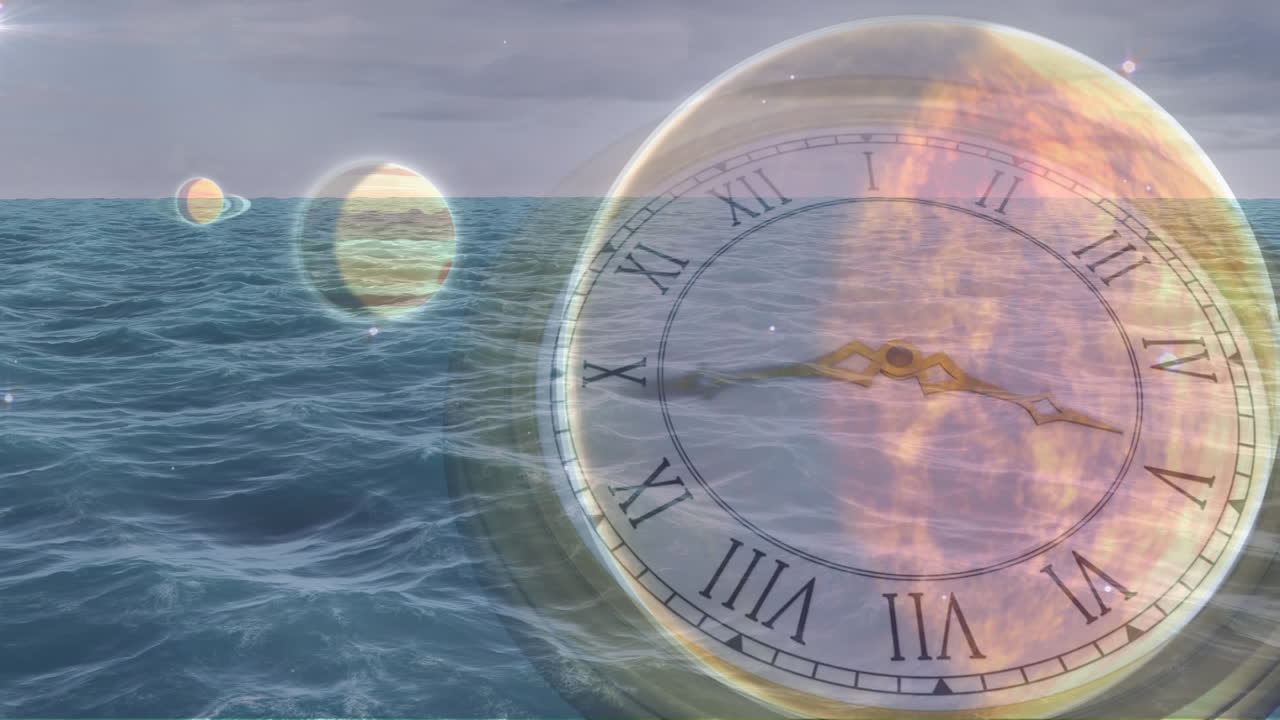 태양계, 행성 및 공간의 애니메이션 시계 티킹