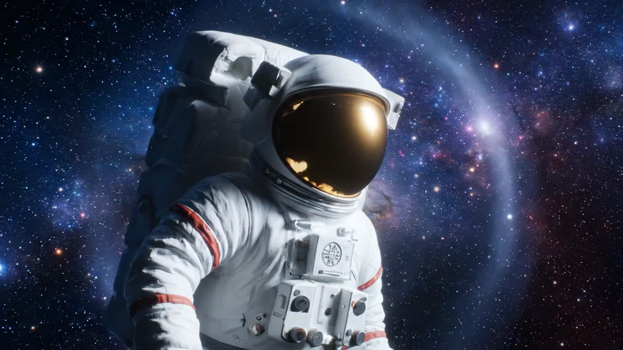 Astronaut in space among stars and nebula