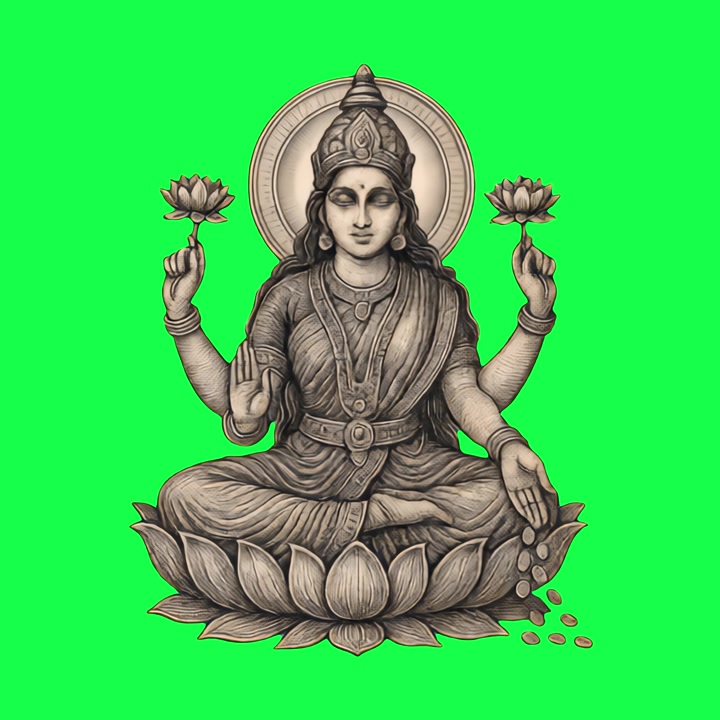 Ilustração da Deusa Hindu Lakshmi Sentada em Flor de Lótus