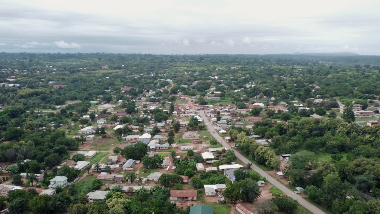 Premium stock video - Orbiting aerial shot of donkorkrom village in ...