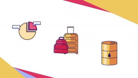 video en 4k del diagrama de dibujos animados, el equipaje y el barril de petróleo.