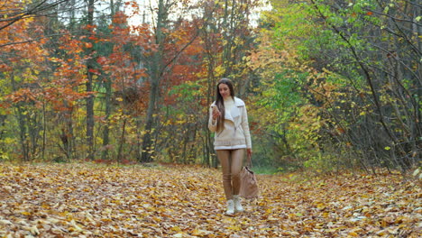 woman walking in an autumn forest