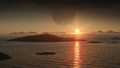alien landscape with planet on the sky