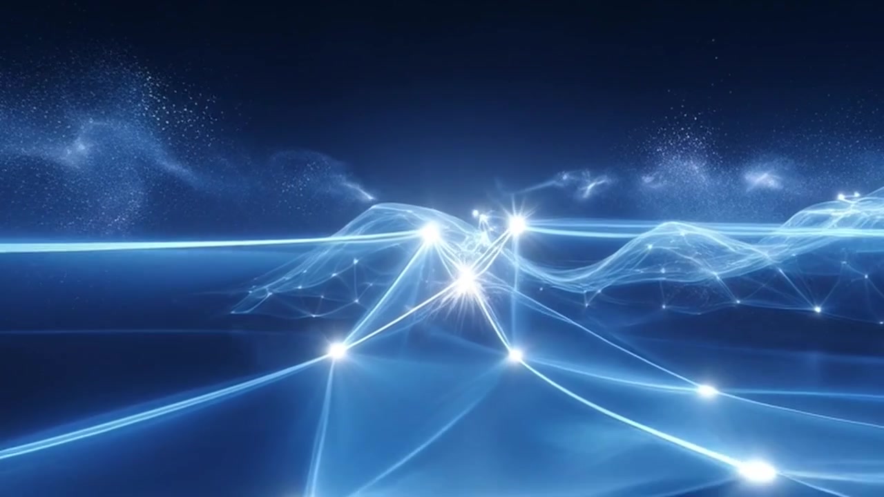 Abstract Digital Network Connection with Glowing Blue Particles and Waves