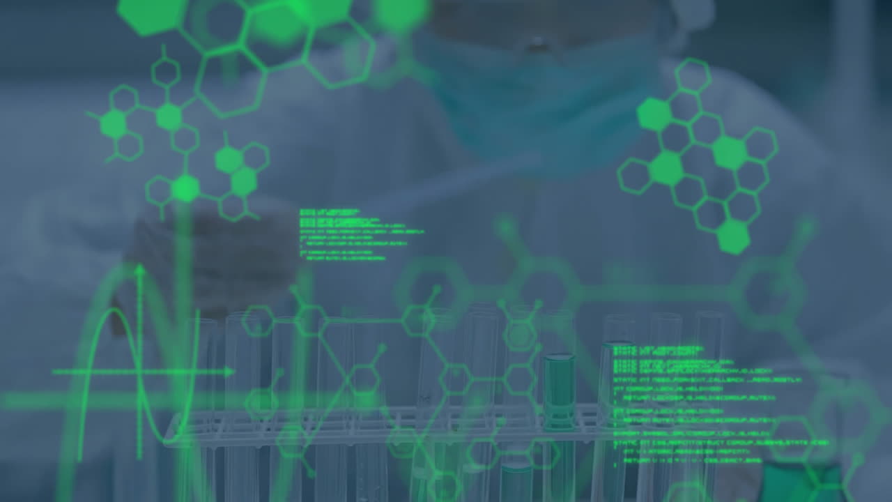 animación del procesamiento de datos sobre el científico en el laboratorio
