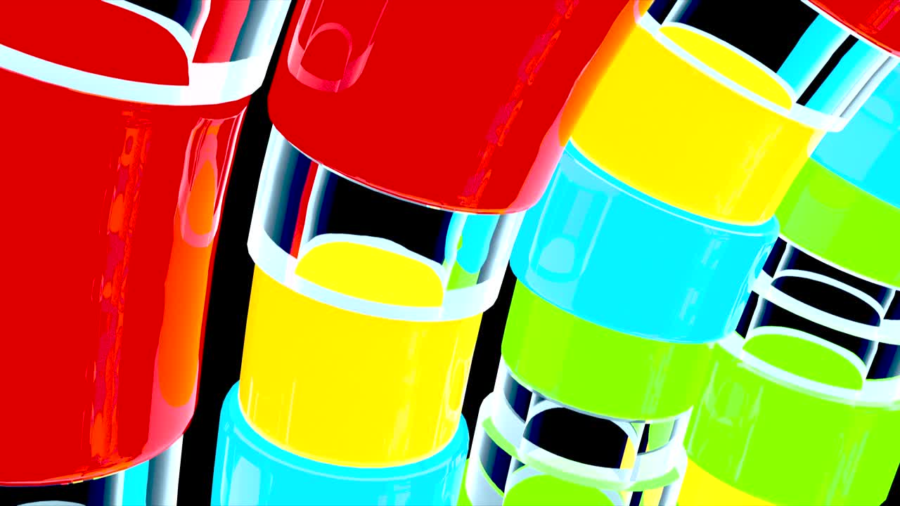 파이프와 함께 추상적인 3d 렌더링, 움직이는 기하학적 모양으로 애니메이션 된 배경, 원활한 4k 비디오