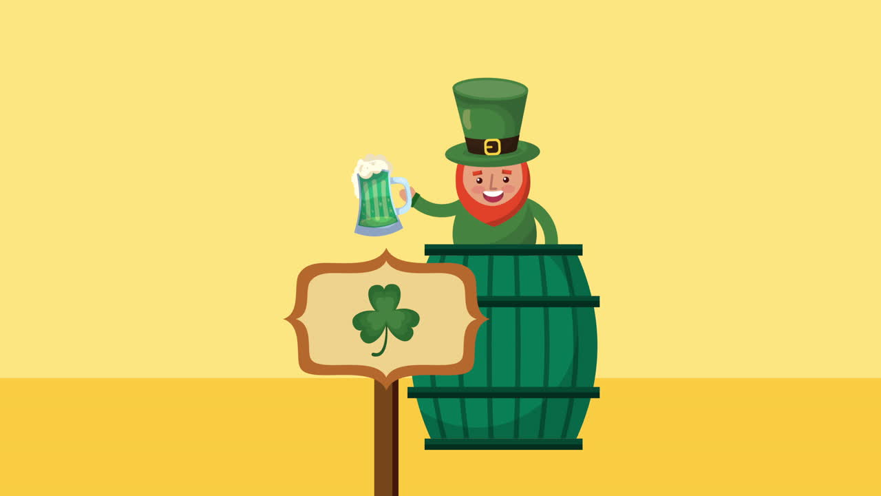 Animert kort til St. Patricks dag med alv og øl