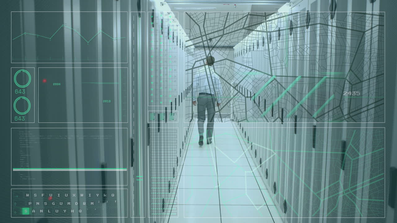 서버  ⁇ 에서 카우카시안 사업가에 대한 데이터 처리 애니메이션