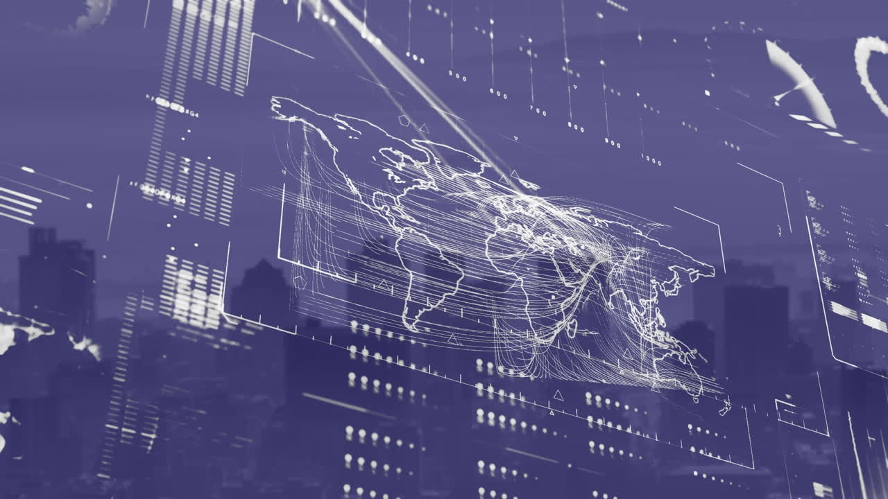 海軍のデジタル画面でデータとグラフの処理のアニメーション