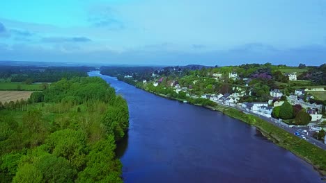 picturesque aerial clip of the river vienne near the historic town of chinon