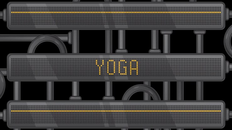 Yoga. Tekst på et digitalt LED-panel.